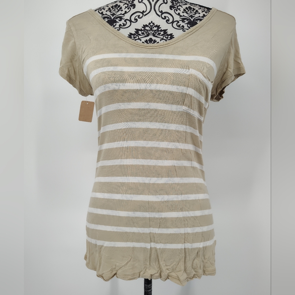 Old Navy Modern Tee Beige and White Striped Short Sleeve Tee Size Women's Small